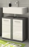Waschbeckenunterschrank Bailey in wei� Hochglanz und Rauchsilber grau Badezimmer Unterschrank 60 cm