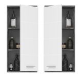 Badezimmer H�ngeschrank Bailey in wei� Hochglanz und Rauchsilber grau Badschrank 35 x 77 cm