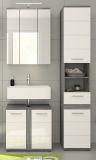 Badm�bel Set 3-teilig Bailey in wei� Hochglanz und Rauchsilber grau Badkombination 114 x 191 cm