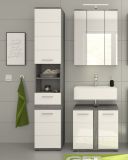 Badm�bel Set 3-teilig Bailey in wei� Hochglanz und Rauchsilber grau Badkombination 114 x 191 cm