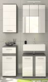Badm�bel Set 4-teilig Bailey in wei� Hochglanz und Rauchsilber grau Badkombination 114 x 191 cm
