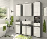 Badm�bel Set 4-teilig Bailey in wei� Hochglanz und Rauchsilber grau Badkombination 114 x 191 cm