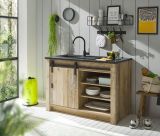 K�chenschrank Stove in Used Wood hell und anthrazit K�che Unterschrank f�r Sp�le oder Kochfeld 133 x 93 cm