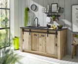 K�chenschrank Stove in Used Wood hell und anthrazit K�che Unterschrank f�r Sp�le oder Kochfeld 161 x 93 cm