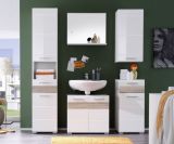 Badezimmer Waschbeckenunterschrank Mezzo in wei� Hochglanz und Eiche hell Badschrank 60 x 56 cm