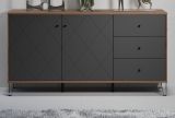 Sideboard Rhomba in Graphite Grau und Eiche Kraft Gold, Kommode 183 x 76 cm mit Soft-Close