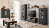 Vitrinenschrank Ribera in grau und Wotan Eiche Landhaus Wohn- und Esszimmer Vitrine 72 x 146 cm