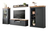 Wohnwand Ribera in grau und Wotan Eiche Landhaus Wohnkombination 4-teilig 357 x 170 cm