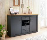 Esszimmer Set Ribera in grau und Wotan Eiche Landhaus Speisezimmer 3-teilig mit Esstisch, Highboard und Sideboard
