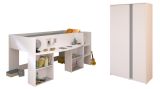 Parisot Kinder- und Jugendzimmer Pirouette14 in wei� mit grau oder rosa Set 2-teilig mit Hochbett und Kleiderschrank