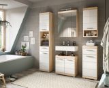 Badezimmer Hochschrank Mambo in wei� Hochglanz und Sonoma Eiche Badschrank 37 x 191 cm