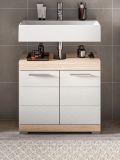 Badezimmer Waschbeckenunterschrank Mambo in wei� Hochglanz und Sonoma Eiche Badschrank 60 cm