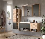 Badezimmer Midischrank Oderzo in Eiche und grau Badschrank 48 x 144 cm Soft-Close
