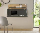 Sekret�r Center in grau matt und Wotan Eiche Wandsekret�r f�r Homeoffice und B�ro 100 cm