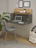 Sekret�r Center in grau matt und Wotan Eiche Wandsekret�r f�r Homeoffice und B�ro 100 cm