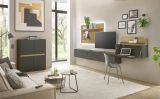 Wandregal Center in Wotan Eiche und grau matt Wandpaneel f�r Homeoffice und B�ro 155 x 80 cm