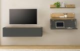 Wohnwand mit Sekret�r Center in grau matt und Wotan Eiche Wohnkombination 3-teilig 270 x 170 cm