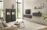 Wohnwand mit Sekret�r Center in grau matt und Wotan Eiche Wohnkombination 5-teilig 410 x 170 cm