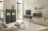 Wohnwand mit Sekret�r Center in grau matt und Wotan Eiche Wohnkombination 5-teilig 410 x 170 cm