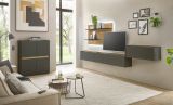 Wohnwand mit Sekret�r Center in grau matt und Wotan Eiche Wohnkombination 5-teilig 470 x 180 cm