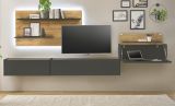 Wohnwand mit Sekret�r Center in grau matt und Wotan Eiche Wohnkombination 4-teilig 350 x 180 cm