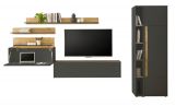 Wohnwand mit Sekret�r Center in grau matt und Wotan Eiche Wohnkombination 6-teilig 340 x 200 cm
