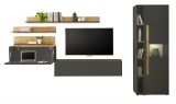 Wohnwand mit Sekret�r Center in grau matt und Wotan Eiche Wohnkombination 6-teilig 340 x 200 cm