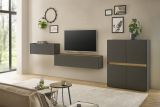 Wohnwand mit Sekret�r Center in grau matt und Wotan Eiche Wohnkombination 3-teilig 370 cm