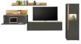 Wohnwand mit Sekret�r Center in grau matt und Wotan Eiche Wohnkombination 4-teilig 320 x 170 cm