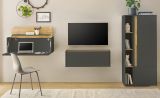 Wohnwand mit Sekret�r Center in grau matt und Wotan Eiche Wohnkombination 4-teilig 310 cm
