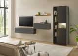 Wohnwand mit Sekret�r Center in grau matt und Wotan Eiche Wohnkombination 5-teilig 340 x 200 cm