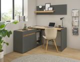 B�rom�bel Set Center in grau matt und Wotan Eiche mit Schreibtisch und Container