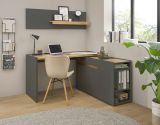 B�rom�bel Set Center in grau matt und Wotan Eiche mit Schreibtisch, Kommode und 2 x Regal f�r Homeoffice