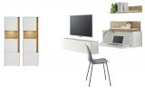 Wohnwand mit Sekret�r Center in wei� und Wotan Eiche Wohnkombination 5-teilig 410 x 170 cm
