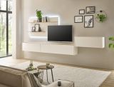 Wohnwand mit Sekret�r Center in wei� und Wotan Eiche Wohnkombination 4-teilig 350 x 180 cm