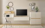 Wohnwand mit Sekret�r Center in wei� und Wotan Eiche Wohnkombination 3-teilig 370 cm