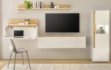Wohnwand mit Sekret�r Center in wei� und Wotan Eiche Wohnkombination 4-teilig 320 x 170 cm