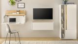 Wohnwand mit Sekret�r Center in wei� und Wotan Eiche Wohnkombination 4-teilig 310 cm