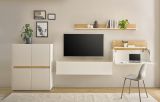 Wohnwand mit Sekret�r Center in wei� und Wotan Eiche Wohnkombination 4-teilig 370 cm