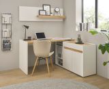 B�rom�bel Set Center in wei� und Wotan Eiche mit Schreibtisch, Kommode und 2 x Regal f�r Homeoffice
