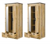 Kleiderschrank Stove in Used Wood hell und anthrazit Dreht�renschrank 2-t�rig mit Spiegel 93 x 209 cm