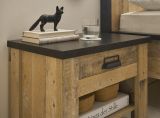 Schlafzimmer Set 4-teilig Stove in Used Wood hell und anthrazit mit Bett, Kleiderschrank, Nachttisch und Kommode