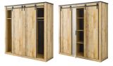 Schlafzimmer Set 7-teilig Stove in Used Wood hell und anthrazit mit Bett, Kleiderschrank, 2 x Nachttisch, 2 x Wandpaneel und Kommode