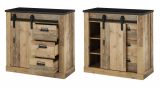 Schlafzimmer Set 7-teilig Stove in Used Wood hell und anthrazit mit Bett, Kleiderschrank, 2 x Nachttisch, 2 x Wandpaneel und Kommode