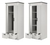 Kleiderschrank Stove in wei� Pinie und anthrazit Landhaus Dreht�renschrank 2-t�rig mit Spiegel 93 x 209 cm