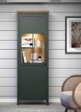 Vitrine Meadow in gr�n und Evoke Eiche Landhaus Vitrinenschrank inklusive LED Beleuchtung 69 x 198 cm