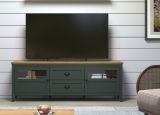 TV-Lowboard Meadow in gr�n und Evoke Eiche Landhaus TV Unterteil mit Komforth�he inklusive LED 184 x 64 cm