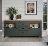 Sideboard Meadow in gr�n und Evoke Eiche Landhaus Wohn- und Esszimmer Kommode inklusive LED 185 cm