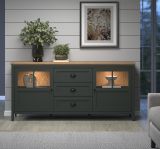 Sideboard Meadow in gr�n und Evoke Eiche Landhaus Wohn- und Esszimmer Kommode inklusive LED 185 cm
