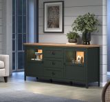 Sideboard Meadow in gr�n und Evoke Eiche Landhaus Wohn- und Esszimmer Kommode inklusive LED 185 cm